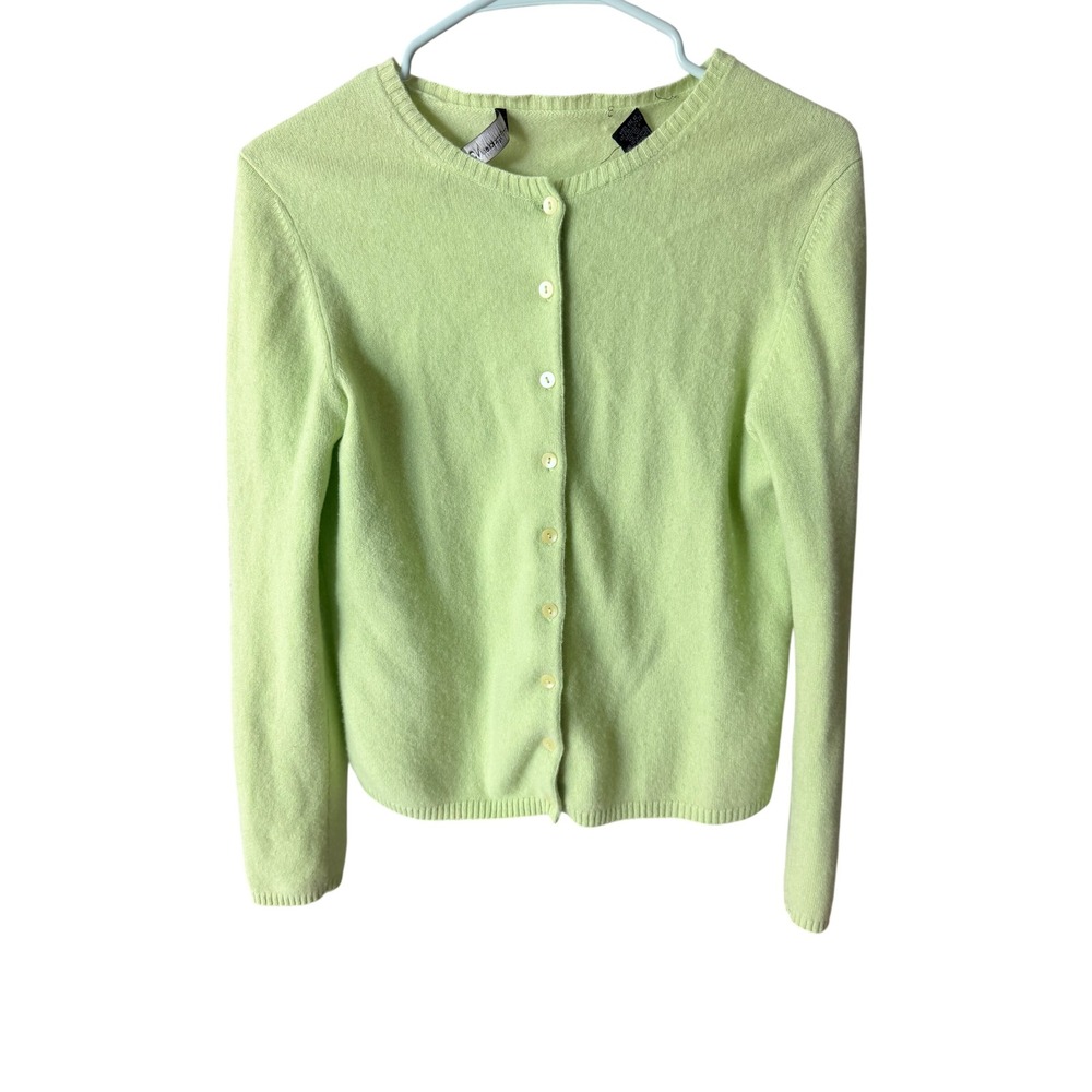 Bloomingdales NOW Cashmere Cardigan Sweater Lime Green Size M